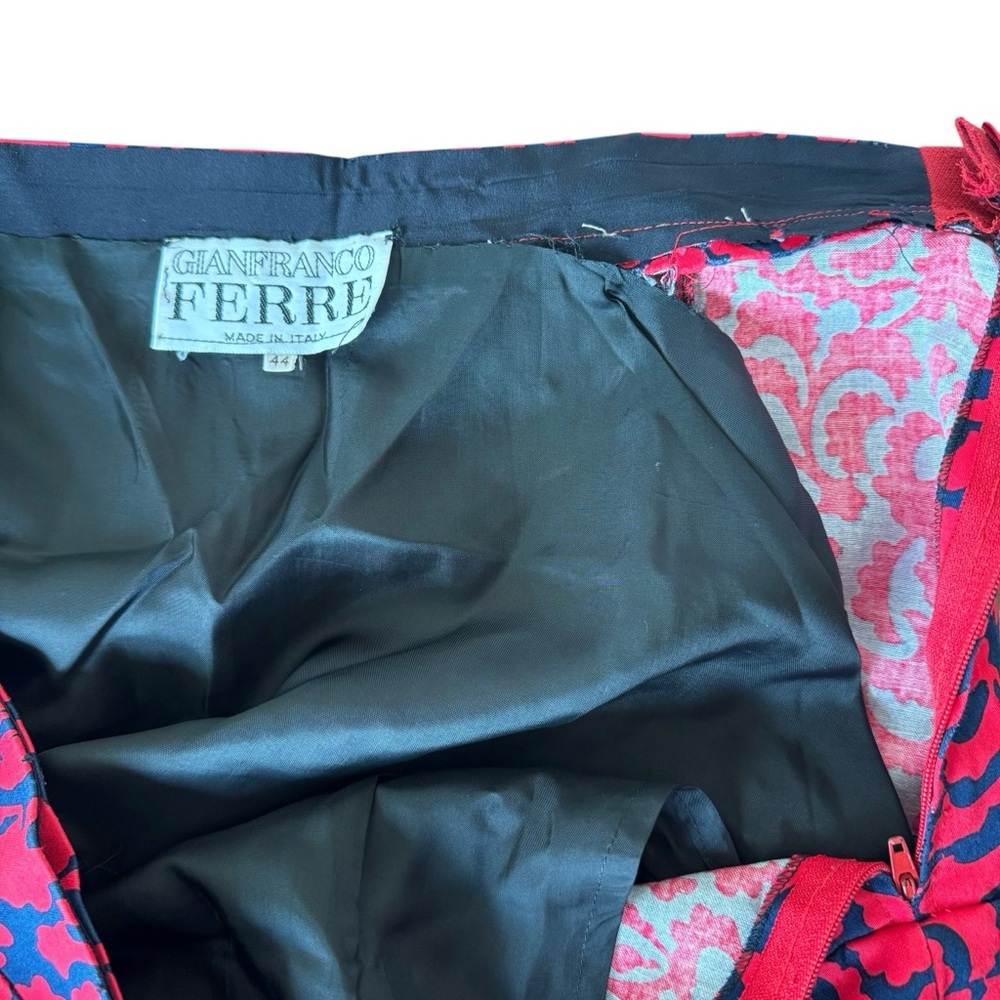 Vintage 80s Gianfranco Ferre Red and Blue Print Jacket Skirt Suit Set Large - Picture 11 of 14